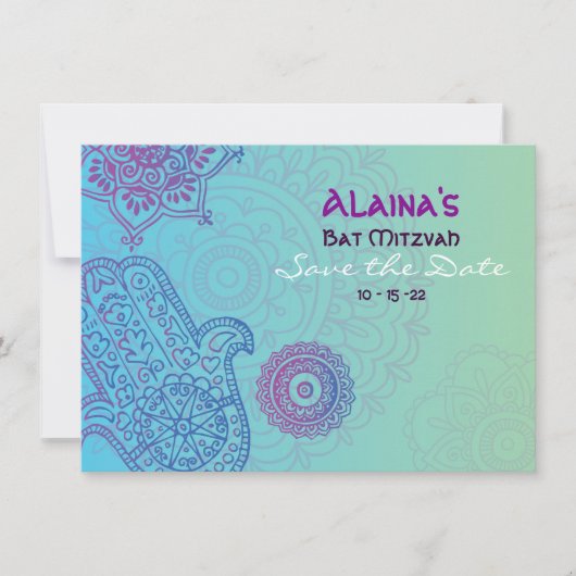 HEMSA HAND Bat Mitzvah Uitnodiging sparen de Datum (Voorkant)