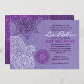 HEMSA mauve MAIN DE DIEU Invitation Bat mitzvah (Devant / Derrière)