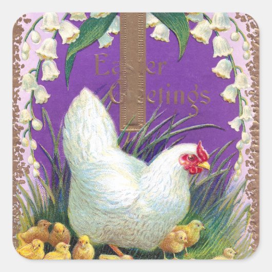 Hen, Chicken and Cross  Pasen Vierkante Sticker (Voorkant)