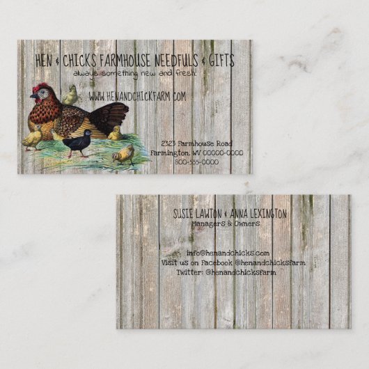 Hen & Chicks Rustic Farmhouse Style Carte de visit (Devant / Derrière)