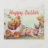  Hen en Bunny Carriage Pasen Feestdagenkaart (Voorkant)
