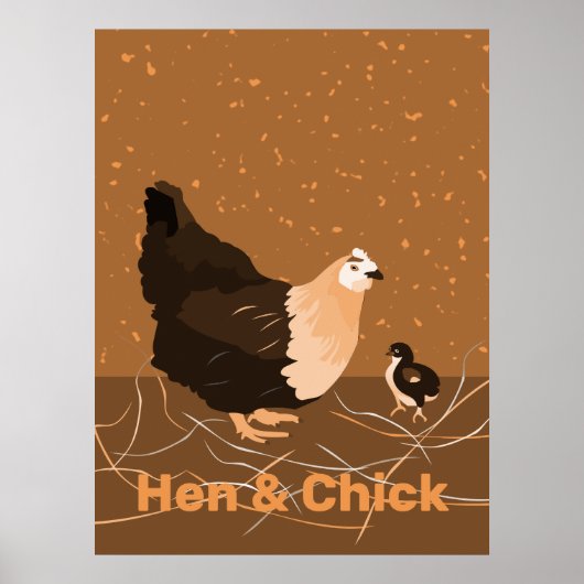 Hen en en Chick, Sandy-Oranje Kitchen Poster Print (Voorkant)