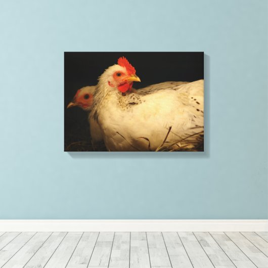 Hen en en Rooster Canvas Afdruk (Insitu (Houten vloer))