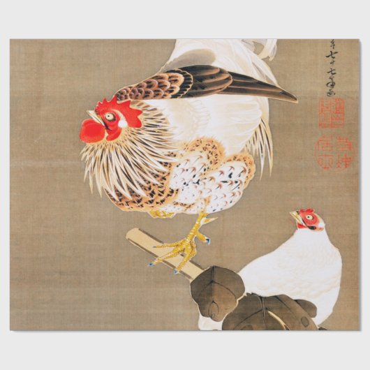 Hen en en Rooster met Grapevine van Ito Jakuchu Cadeaupapier (Vlak)