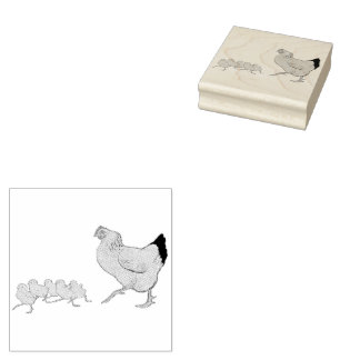 Hen en haar kippen  illustratie 	rubberstempel