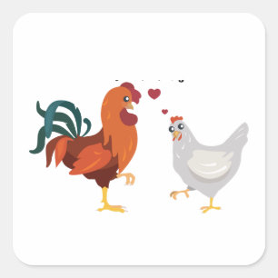 Hen en Rooster in Liefde, Kip Liefde Vierkante Sticker