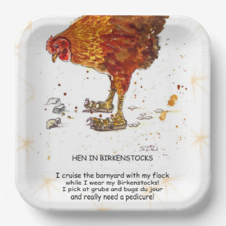 Hen in Birkenstock Papieren Bordje