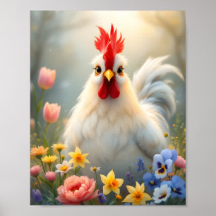 Hen in bloemen digitaal poster