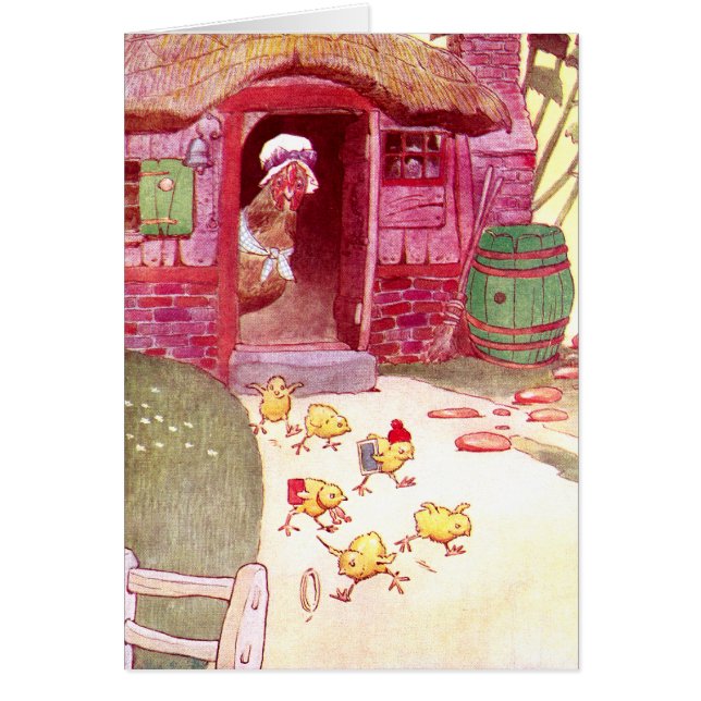 Hen in het roze huis die naar de kippen kijkt (Voorkant)