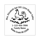 Hen met gele Chicken Line Art Home Contact Info Rubberstempel (Afrduk)