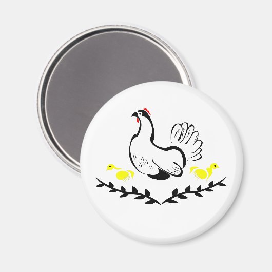 Hen met gele Chicken Line Art Magneet (Voorkant / Achterkant)