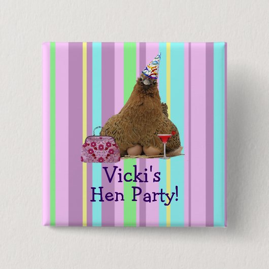 Hen Night Party Hen Square Button Pin (Voorkant)