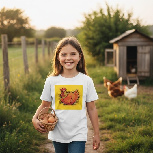 Hen on Nest Bright Farmyard Chicken T-shirt