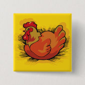 Hen on Nest Bright Farmyard Chicken Vierkante Button 5,1 Cm (Voorkant)