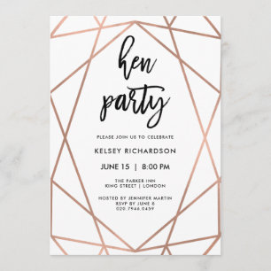 Hen Party Faux Roos Gold Geometric op White Kaart