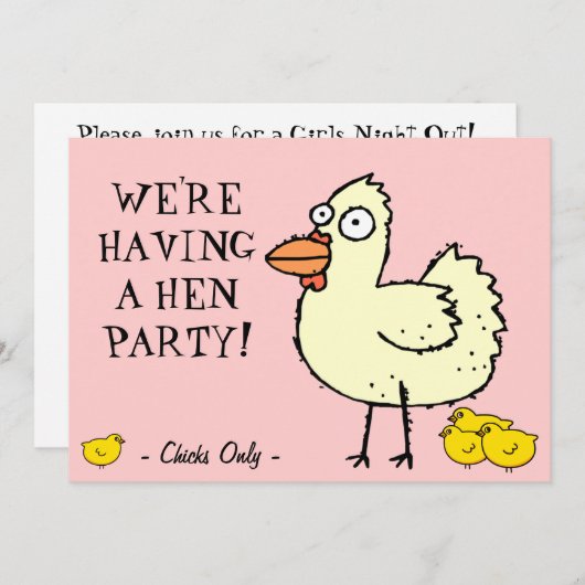 Hen Party. Nodig Chicken uit om een vrijgezellenfe Kaart (Voorkant / Achterkant)