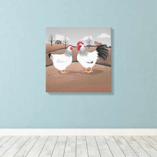 Hen & Rooster Canvas Afdruk (Insitu (Houten vloer))