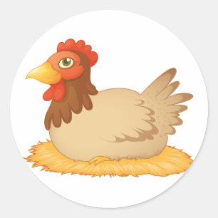 Hen zittend op Nest Schattige Boerderij Animal Ronde Sticker
