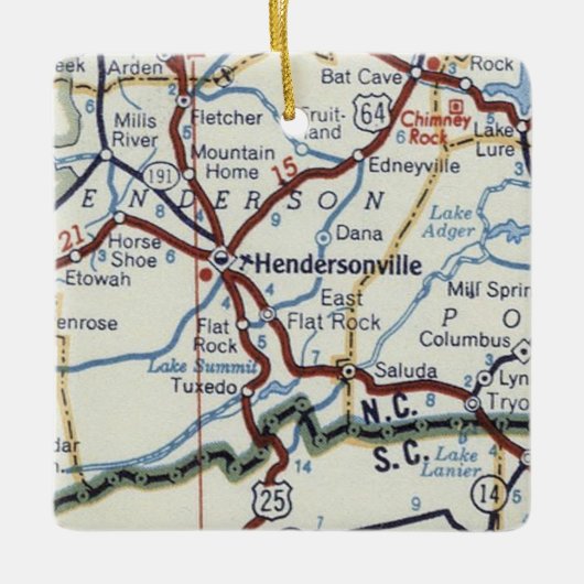 Hendersonville NC Map Keramisch Ornament (Voorkant)