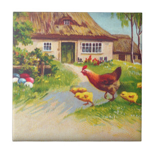 Henen, kippen en paaseieren tegeltje