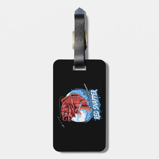 hengelvis-rood-snapper-visser-kunstwerk-vector bagagelabel (Achterkant verticaal)