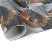 Hengst met een verlichte kerstkrans cadeaupapier (Rol Hoek)