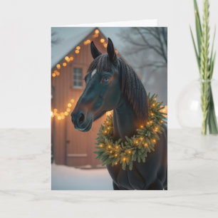 Hengst met kerstkrans feestdagen kaart
