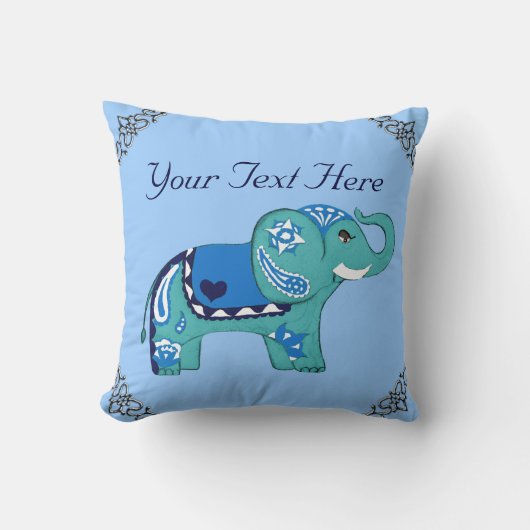 Henna Elephant (blauw/lichtblauw) Kussen (Voorkant)