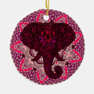 Henna Elephant Head Mandala Pink Mehndi Tattoo Keramisch Ornament