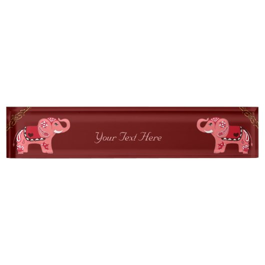Henna Elephant (rood/roze) Naambordje (Voorkant)