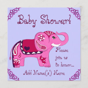 Henna Elephant (roze/Paars) (Baby shower) Kaart