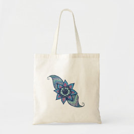 Henna geïnspireerd ontwerp in blauwe en paarse Can Tote Bag