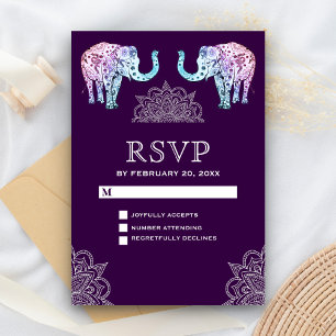 Henna getatoeëerde olifanten Indiase bruiloft RSVP Kaartje