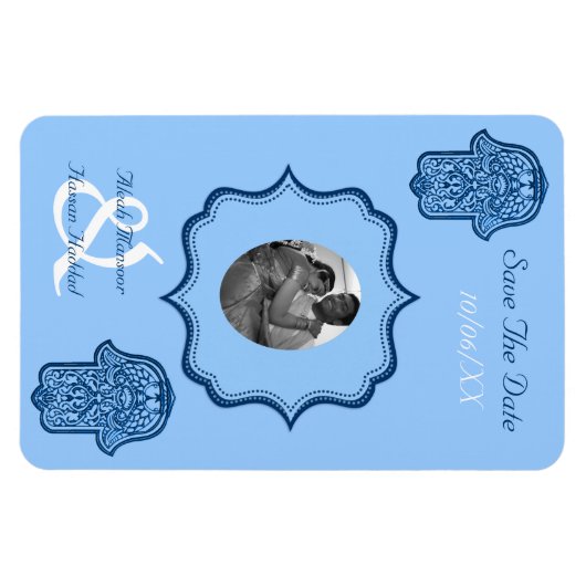 Henna Hand van Hamsa (blauw) (datum opslaan) Magneet (Horizontaal)