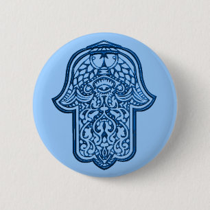 Henna Hand van Hamsa (blauw) Ronde Button 5,7 Cm