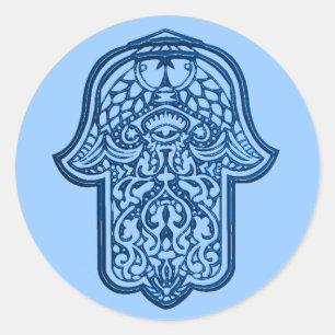 Henna Hand van Hamsa (blauw) Ronde Sticker