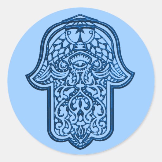 Henna Hand van Hamsa (blauw) Ronde Sticker (Voorkant)
