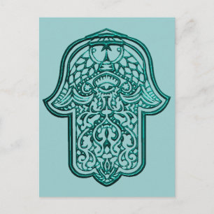 Henna Hand van Hamsa (Blauwgroen) Briefkaart