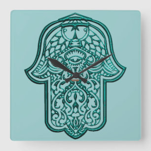 Henna Hand van Hamsa (Blauwgroen) Vierkante Klok