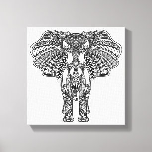 Henna Mehndi Decorated Indian Elephant 6 Canvas Afdruk