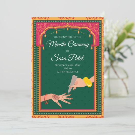 Henna nodigt de Mehendi uit Kaart (Staand voorkant)