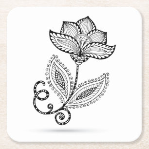 Henna Paisley Mehndi Doodles Vierkante Kartonnen Onderzetter