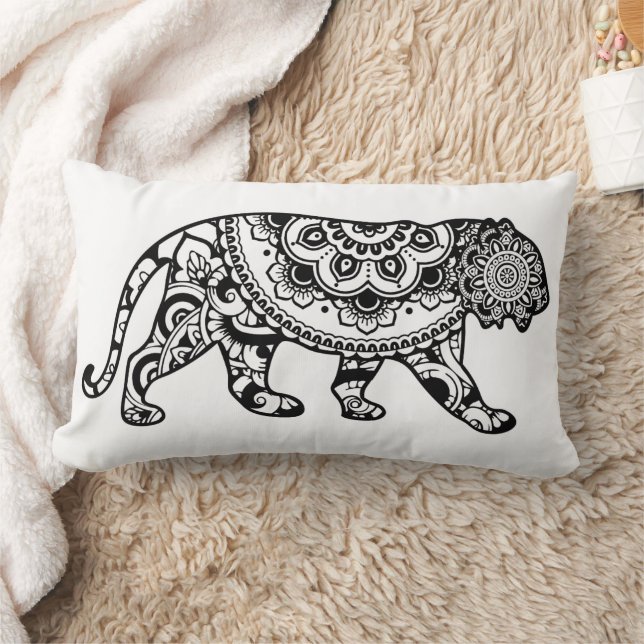 Henna Pattern Lion Art Black and White Kussen (Deken)