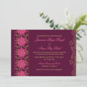 Henna Raisin Pink Gold Indian Wedding Invitation Kaart (Staand voorkant)