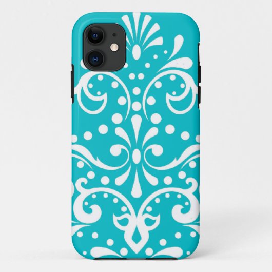 Henna stijl damast turquoise blauw en wit Case-Mate iPhone case (Achterkant)