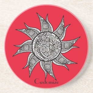 Henna-stijl Sun Tattoo Thunder_Cove Zandsteen Onderzetter