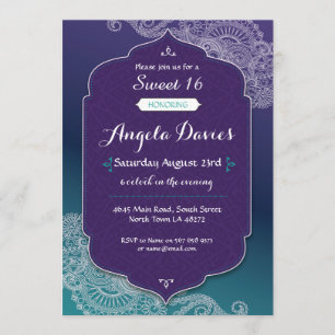 Henna Style Jewel Sweet 16 Birthday Party Invite Kaart