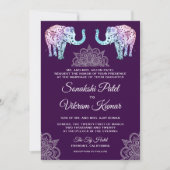 Henna Tattooed Elephants Indian Wedding Invitation Kaart (Voorkant)