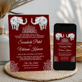 Henna Tattooed Elephants Indian Wedding Invitation Kaart