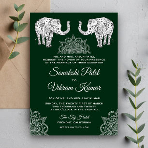 Henna Tattooed Elephants Indian Wedding Invitation Kaart